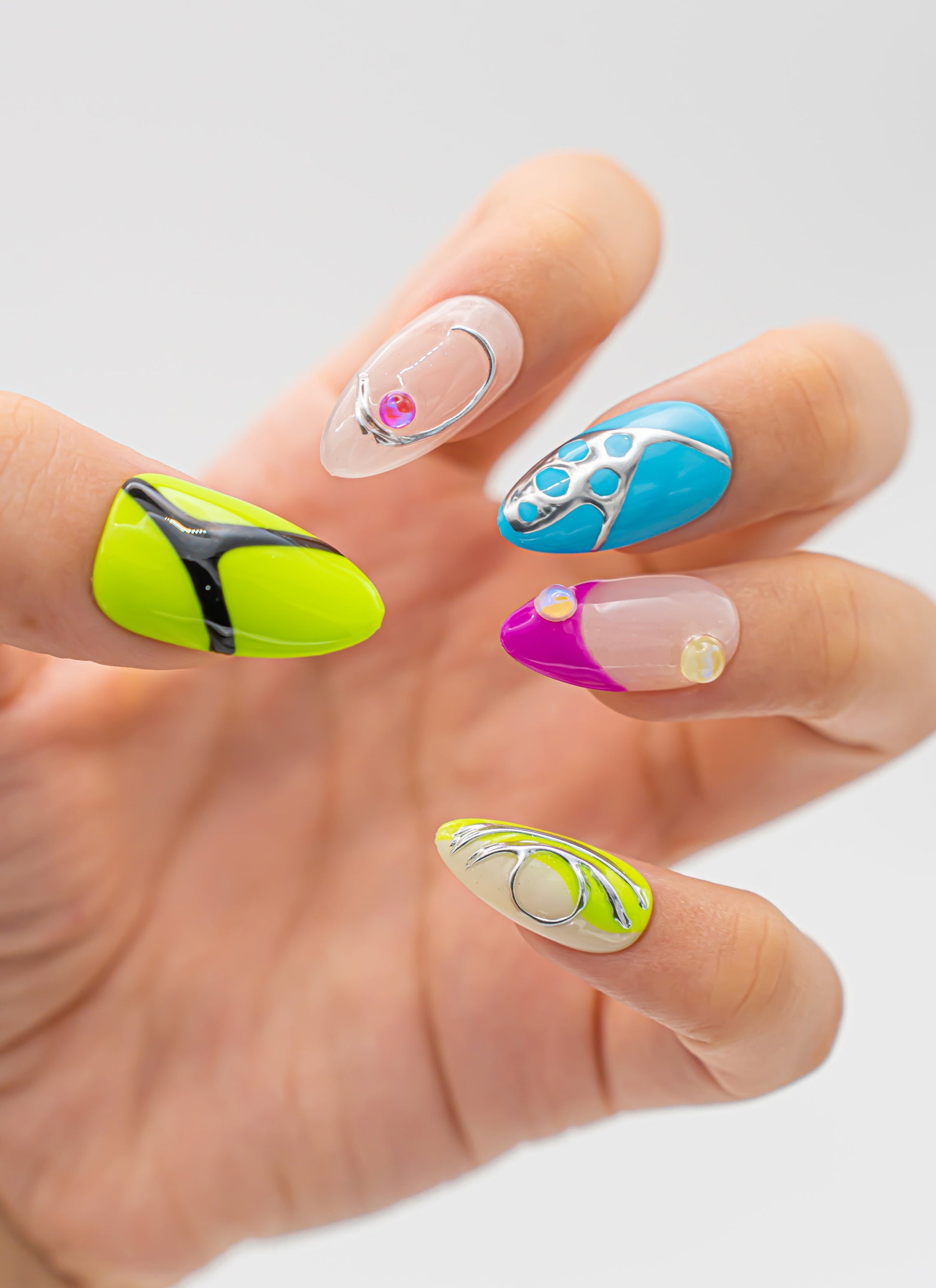 Vivid Neon Almond Nails