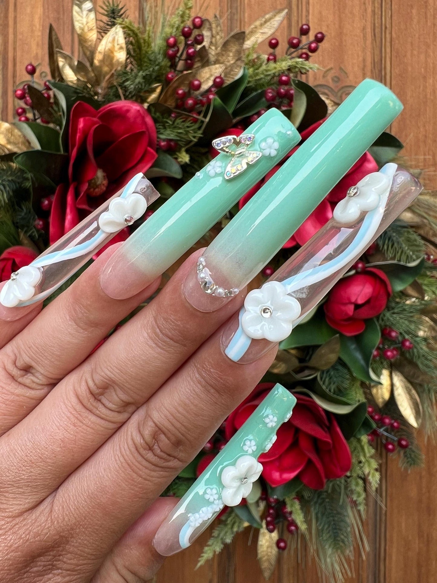 Ombre Nails|Long Nails|Green Nails||Cute Nail|Nail Designs|False Nails|Elegant Nails|Summer Nail|Nail Art|Trendy Nails